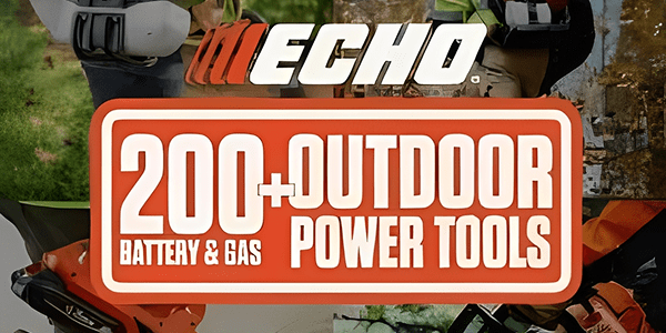ECHO outdoor power tools advertisement banner.